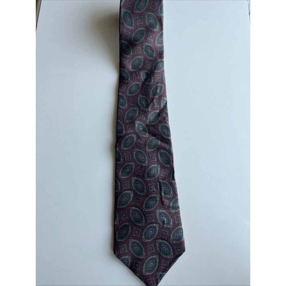 Woodward Silk Green Burgundy Geometric Paisley Silk‎ Tie 54